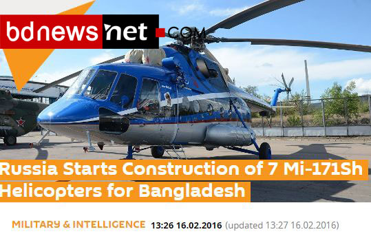 Russia Starts Construction of 7 Mi-171Sh Helicopters for Bangladesh